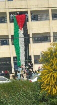 بالصور: مدرسة دير غزالة للإناث شمال شرق جنين تحيي يوم الأرض برفع أطول علم من خلال التدوير لفنانة تشكيلية