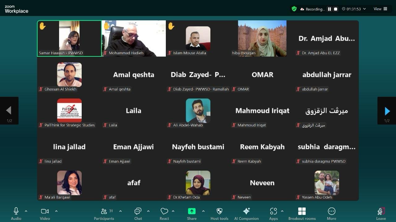 مجموعة من المؤسسات الأهلية الفلسطينية تعقد لقاء لمناقشة أوراق سياسات حول مستقبل فلسطين