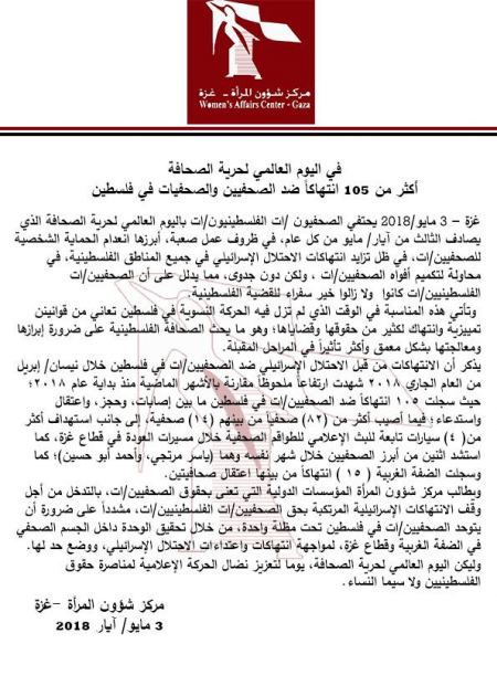 أكثر من 105 انتهاكاً ضد الصحفيين والصحفيات في فلسطين