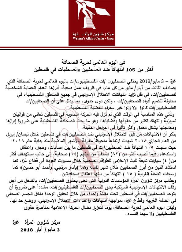 أكثر من 105 انتهاكاً ضد الصحفيين والصحفيات في فلسطين
