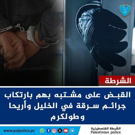 القبض على مشتبه بهم بارتكاب جرائم سرقة في الخليل وأريحا وطولكرم