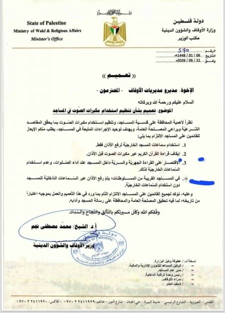 الأوقاف: التعميم المتداول بشأن تغيير ضوابط رفع الأذان مزور ولم يصدر عن الوزارة