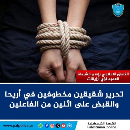 الشرطة تحرر شقيقين مخطوفين في أريحا وتقبض على اثنين من الفاعلين