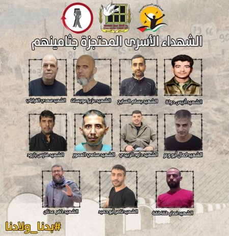 نادي الأسيـر: في اليوم الوطني لاسترداد جثامين الشهداء، الاحتلال يواصل احتجاز جثامين 11 أسيراً من شهداء الحركة الأسيرة