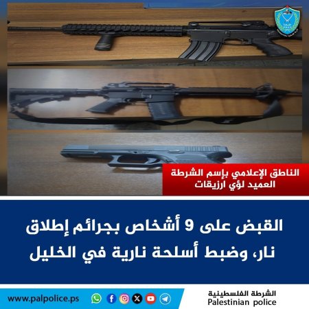 الشرطة تقبض على 9 متورطين بجرائم إطلاق نار في الخليل وتضبط أسلحة نارية 