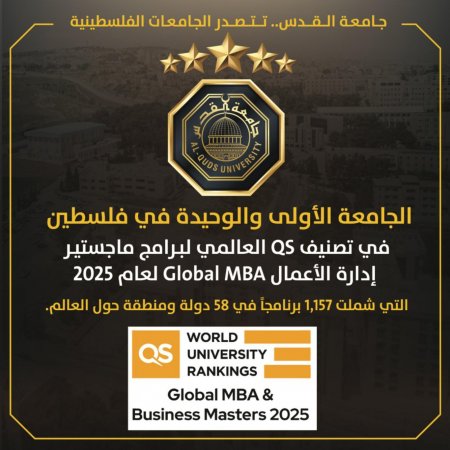 جامعة القدس تدخل تصنيف QS العالمي لبرامج ماجستير إدارة الأعمال Global MBA للعام 2025‎‎
