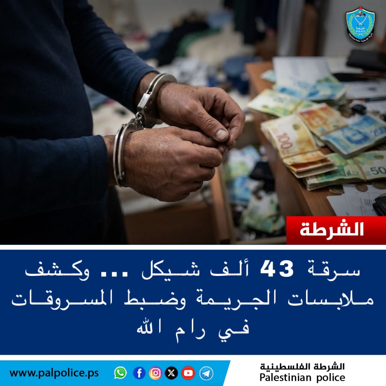 كشف ملابسات سرقة مبلغ 43 ألف شيكل