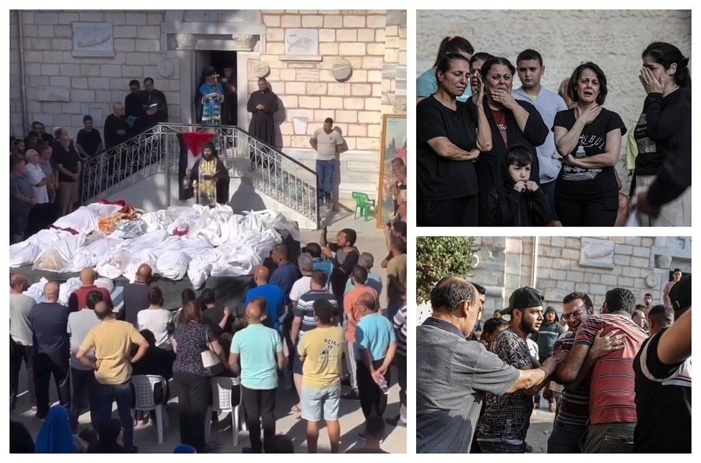 تشييع جثامين شهداء مجزرة كنيسة الروم الأرثوذكس في غزة