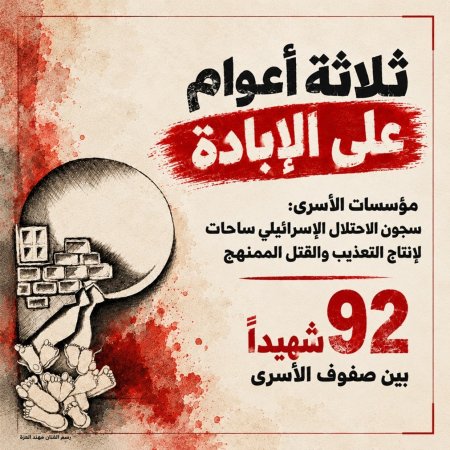 مؤسسات الأسرى: 92 شهيدا بين الأسرى خلال ثلاثة أعوام.. والإخفاء القسري يحجب مصير عشرات الشهداء من معتقلي غزة