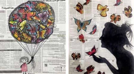 بالصور: فنانة فلسطينية تُبدع بالرسم على ورق الجرائد