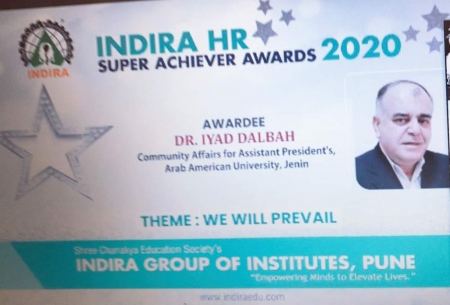 د. دلبح يحصل على جائزة انديرا في إدارة الموارد البشرية لأحسن انجاز عام 2020